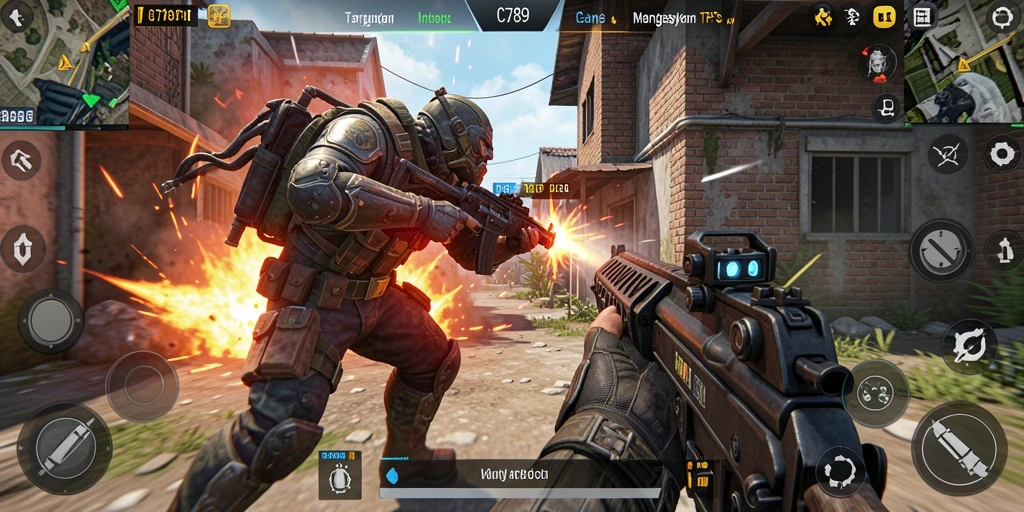 Screenshot gameplay C789 menampilkan aksi tembak-menembak yang mendebarkan.