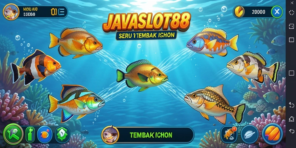 Tampilan gameplay seru di JAVASLOT88 saat menembak ikan.
