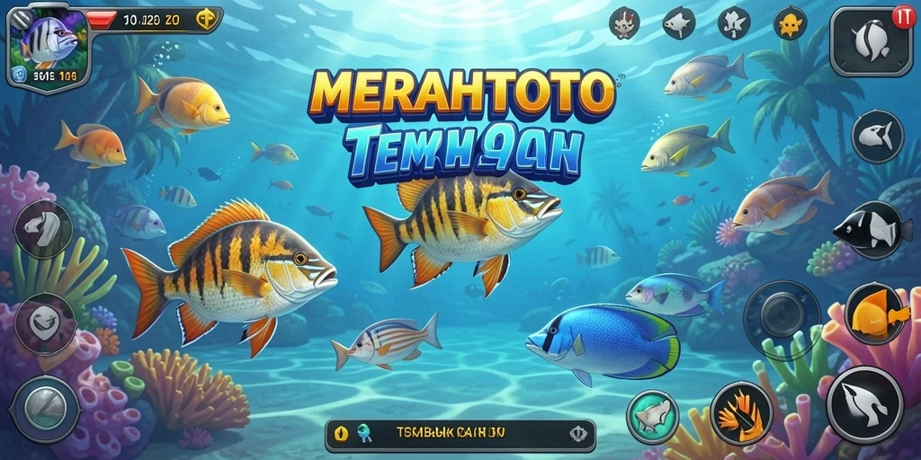 Screenshot gameplay dari MERAHTOTO yang menunjukkan aksi menembak ikan dengan seru.