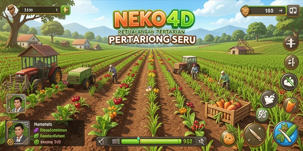 Tampilan gameplay NEKO4D yang menarik dengan aktivitas bertani.
