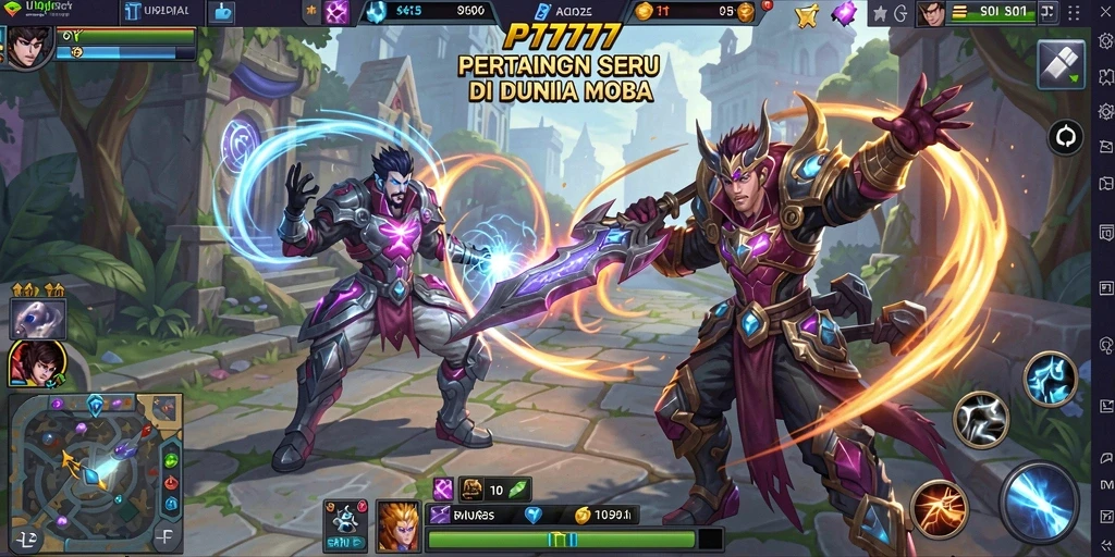 Tampilan aksi seru dalam gameplay MOBA PT777.
