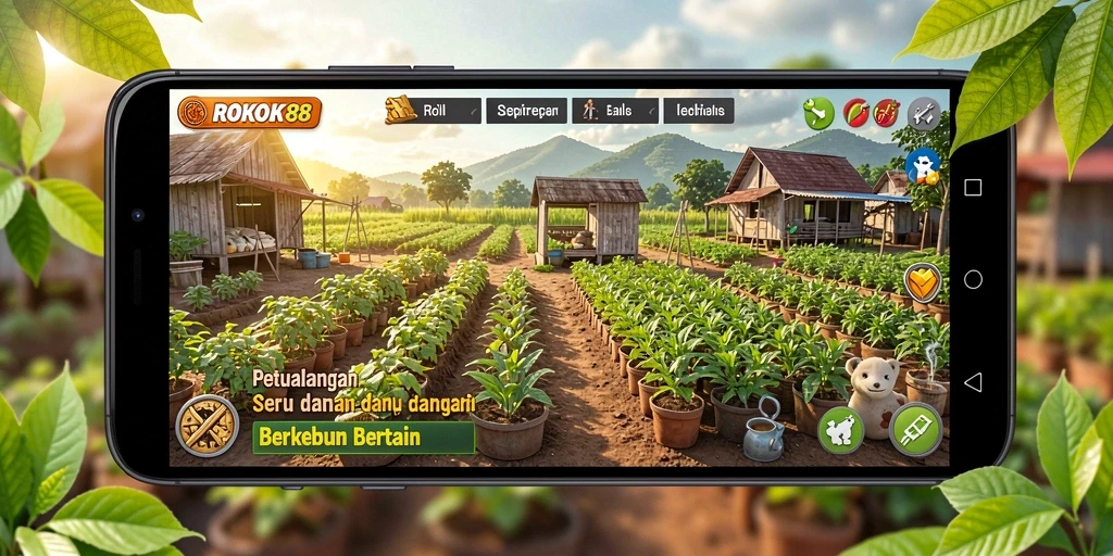 Tampilan gameplay ROKOK88 dengan lahan pertanian yang subur dan indah.